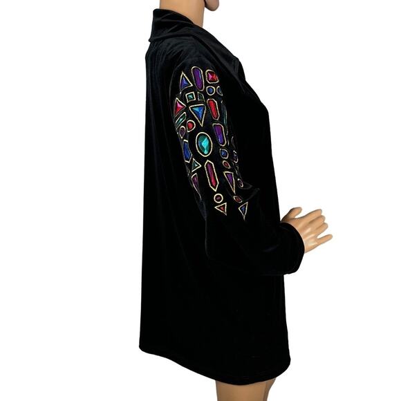 Vintage Bob Mackie Velour Jacket & Shell Black Embroidered Jewel Tones Size M - Picture 2 of 12